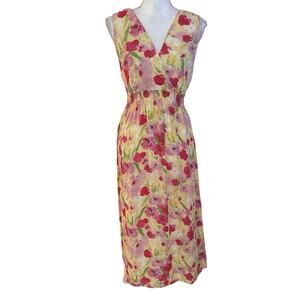 Via del Amore Size L 100% Silk Floral Slip Dress Nightgown Smocked